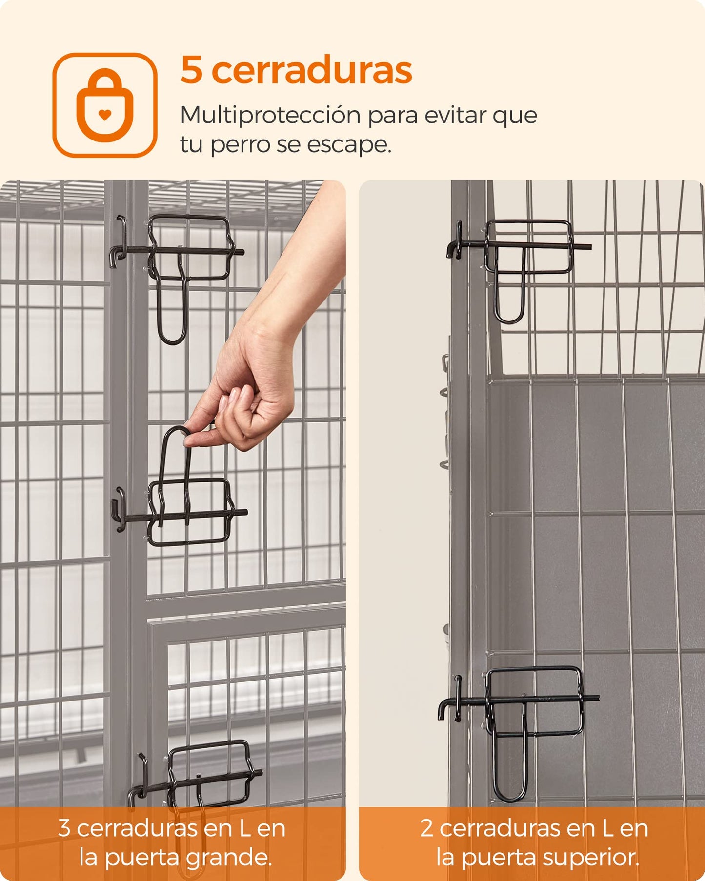 Feandrea Jaula Pesada para Perros, Jaula de Mascotas, 107 x 70 x 75 cm, para Perros Medios y Grandes, Antiescape, Doble Puerta Extraíble, Parque, XL, Negro PPD001B01