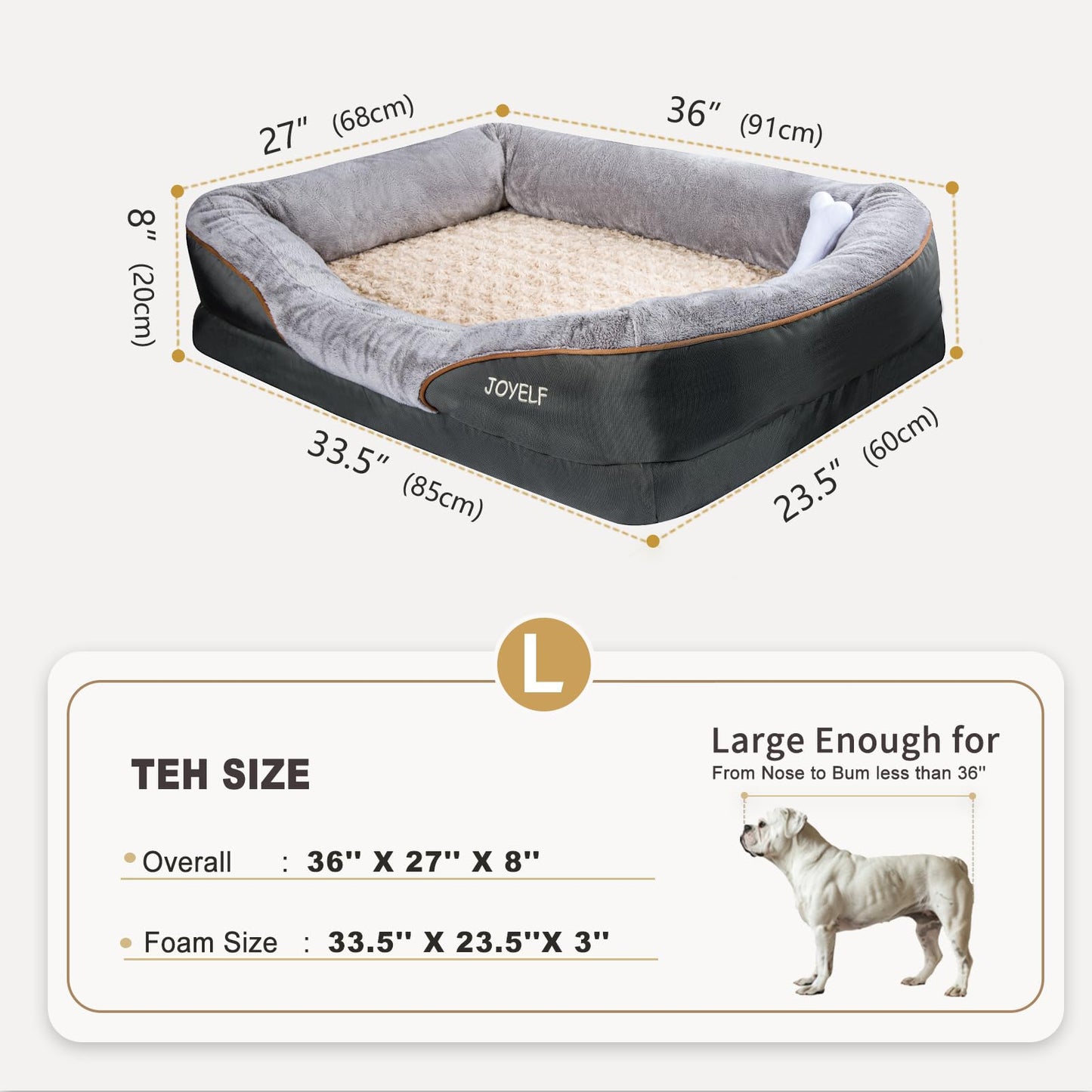 JOYELF Large Cama de Espuma viscoelástica para Perros, Cama ortopédica para Perros y sofá con Funda extraíble Lavable y Juguetes chirriadores como Regalo