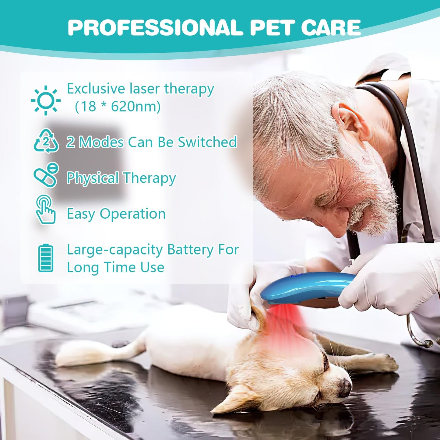 Terapia láser para perros, dispositivo de terapia de luz roja portátil con 18 x 620 nm para músculos de mascotas, cadera y artritis articular, alivio del dolor, cuidado de heridas, problemas
