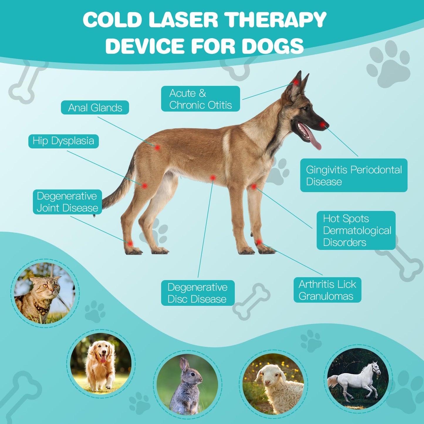 Terapia láser para perros, dispositivo de terapia de luz roja portátil con 18 x 620 nm para músculos de mascotas, cadera y artritis articular, alivio del dolor, cuidado de heridas, problemas