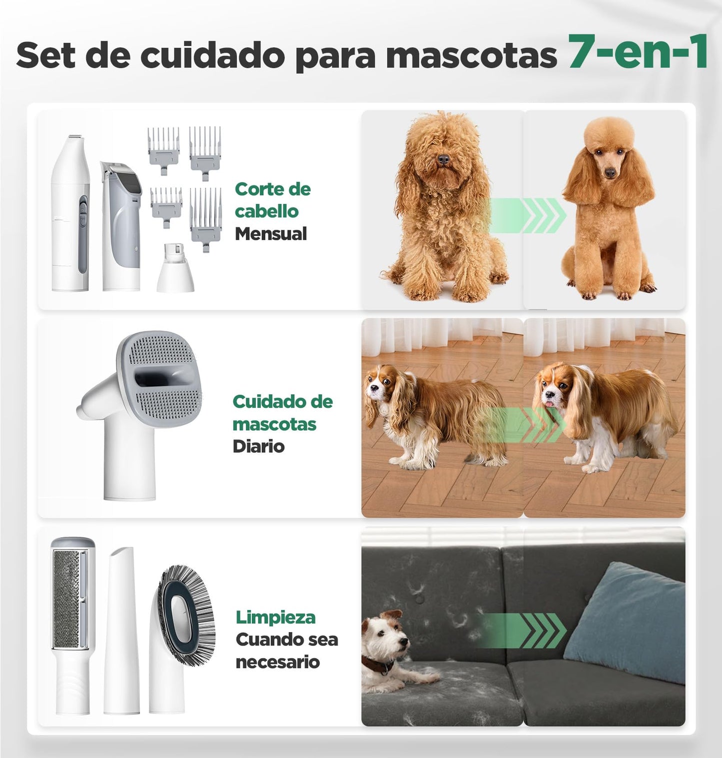 Gimars 2,3L Cortapelos Perros con aspiradora de pelo, kit de cuidado de mascotas ultraligero con 12.000 Pa Super Succión, Cortapelos para mascotas con 7 herramientas de cuidado
