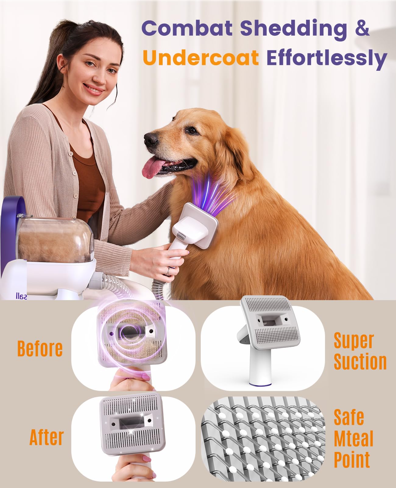 oneisall Aspira peli Cane &Gatto domésticocon Cepillo, Súper Poder de succión con 12000pa, Aspiradora para pelos de Perro con un botón, Aspiradora pelos Mascotas con 4 Cepillos