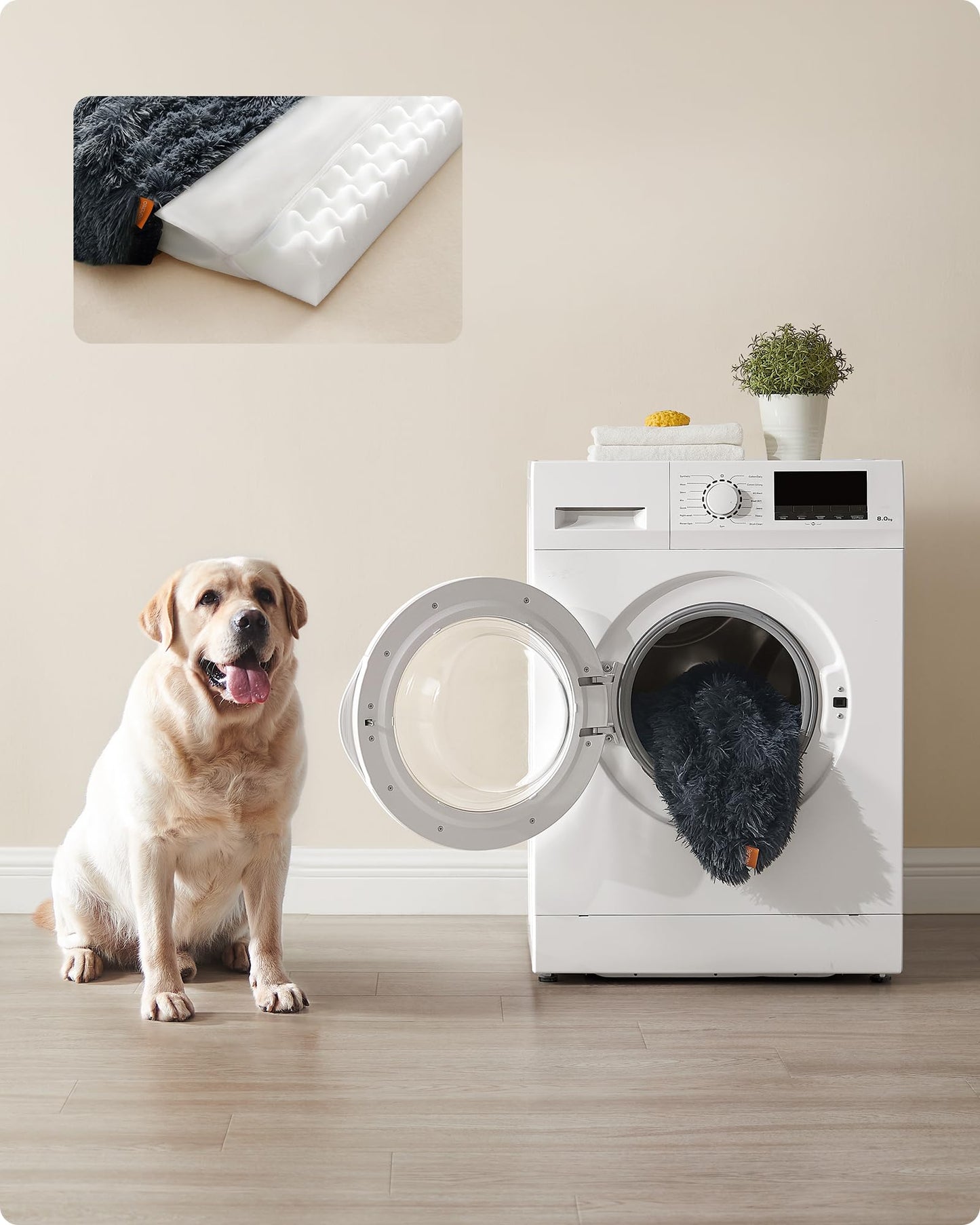 Feandrea FluffyHug Cama para Perros, XXL Sofá para Perros Grandes, Cama para Mascotas de Espuma con Funda Lavable Extraíble, 122 x 85 x 24 cm, Gris Oscuro PGW234G02