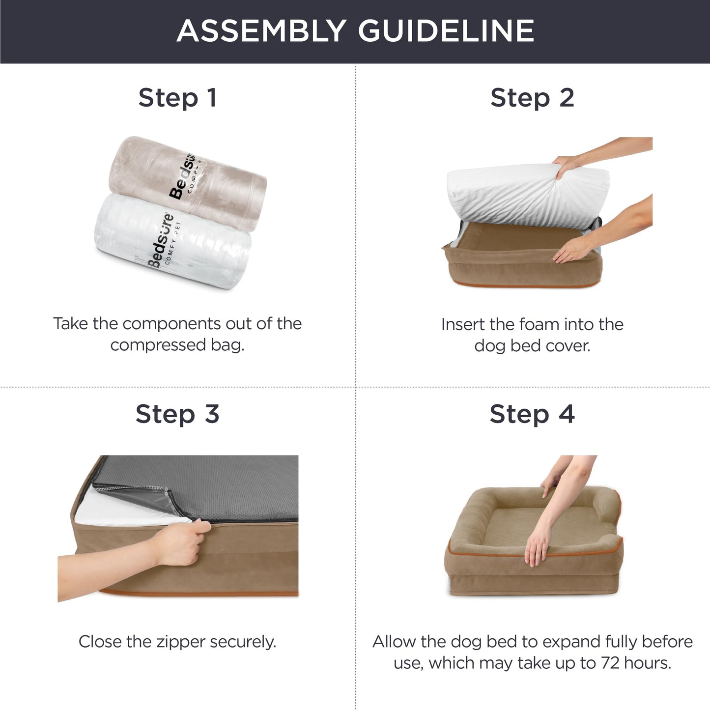 Bedsure Sofá Perro Ortopédica Extra Grande - Cama Perro Viscoelastica y Lavable, Colchon Perro con Funda Desenfundable y Forro Impermeable, Marrón Claro, XXL
