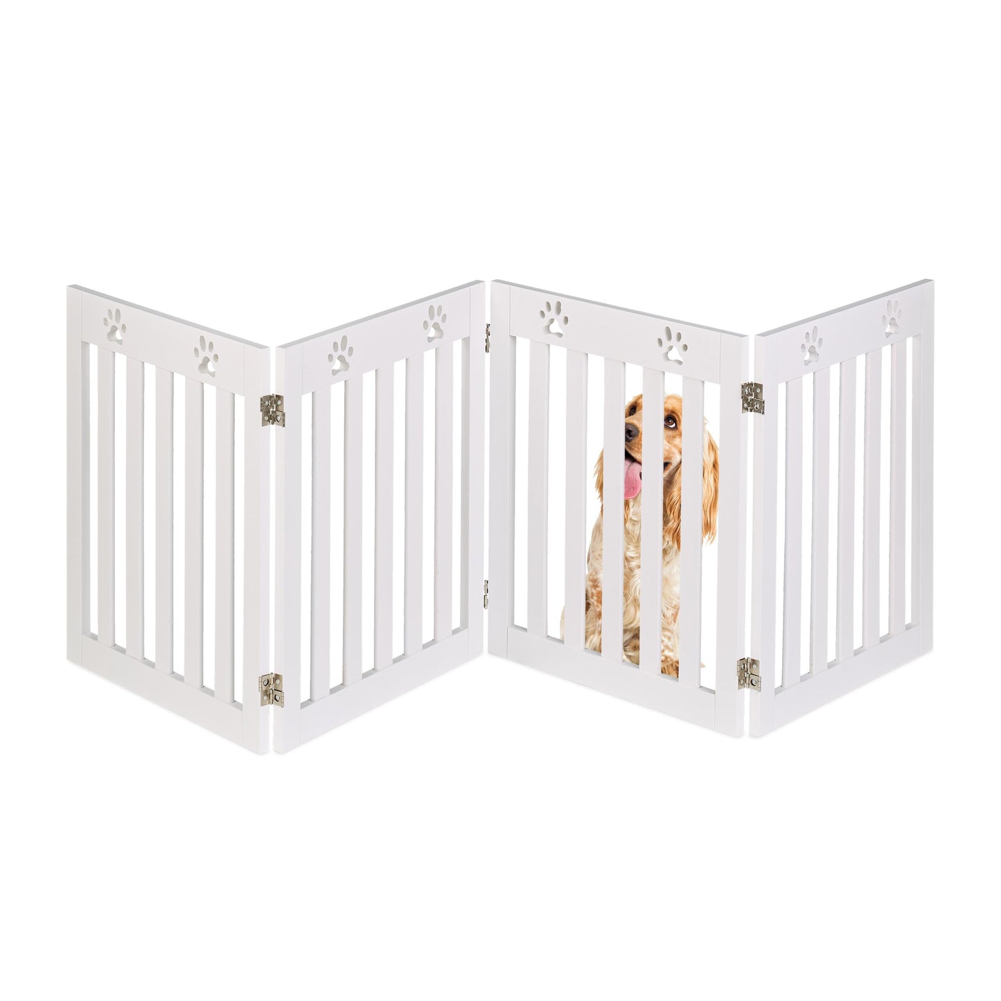 Relaxdays Barrera de Seguridad para Mascotas Plegable, Valla Protectora sin Taladro, 60 x 204 cm, MDF, Blanco, Bambú
