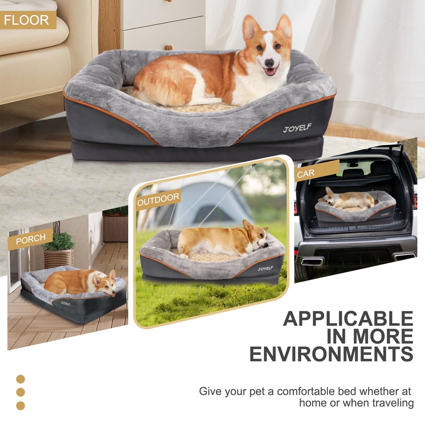 JOYELF Large Cama de Espuma viscoelástica para Perros, Cama ortopédica para Perros y sofá con Funda extraíble Lavable y Juguetes chirriadores como Regalo