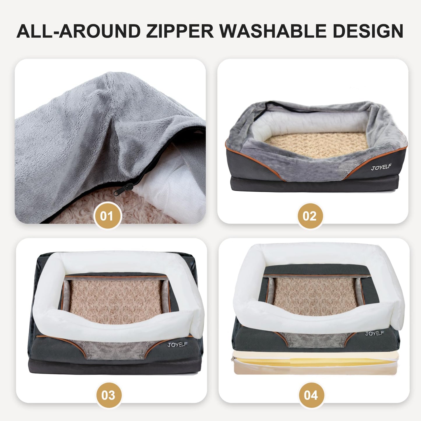 JOYELF Large Cama de Espuma viscoelástica para Perros, Cama ortopédica para Perros y sofá con Funda extraíble Lavable y Juguetes chirriadores como Regalo