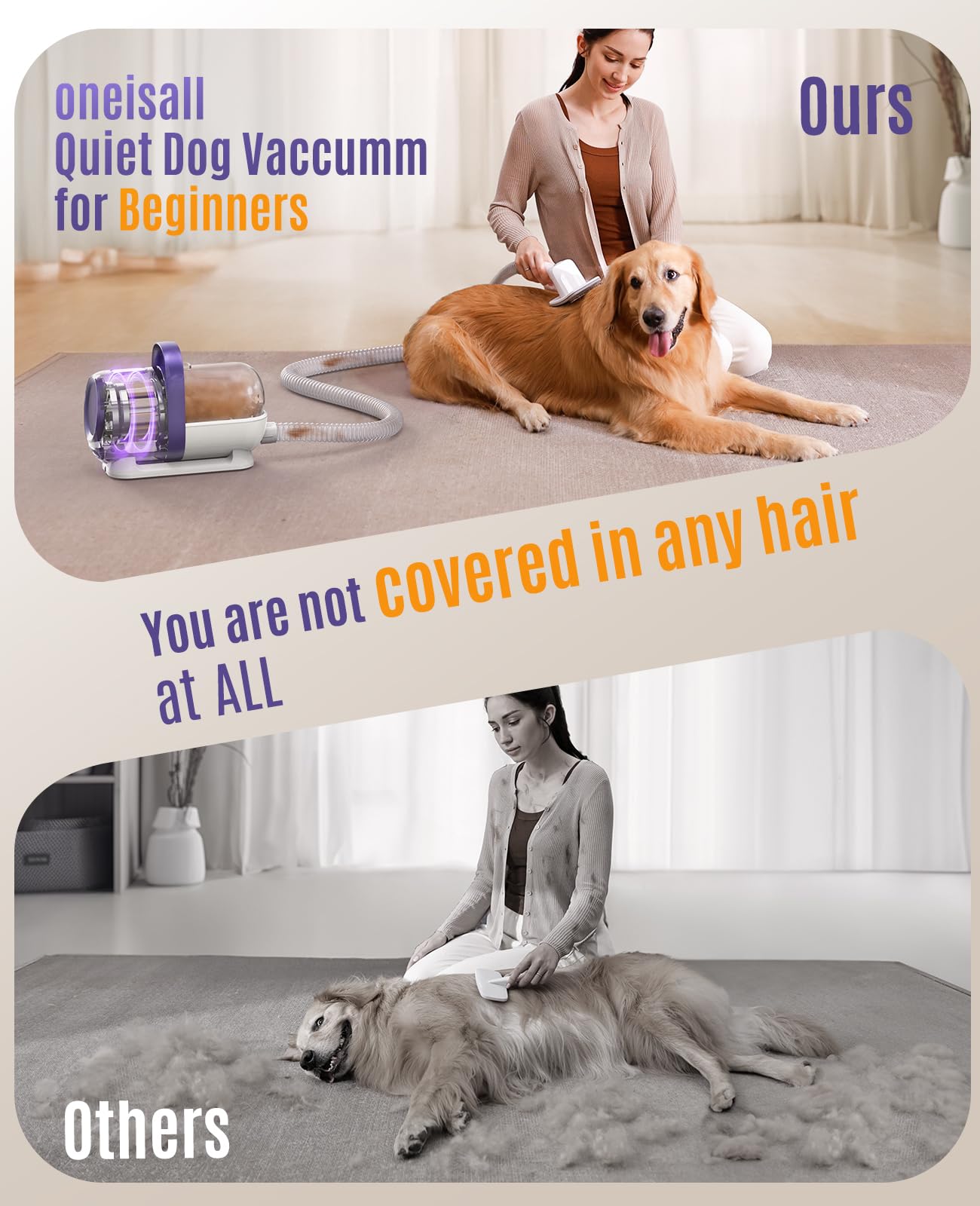 oneisall Aspira peli Cane &Gatto domésticocon Cepillo, Súper Poder de succión con 12000pa, Aspiradora para pelos de Perro con un botón, Aspiradora pelos Mascotas con 4 Cepillos