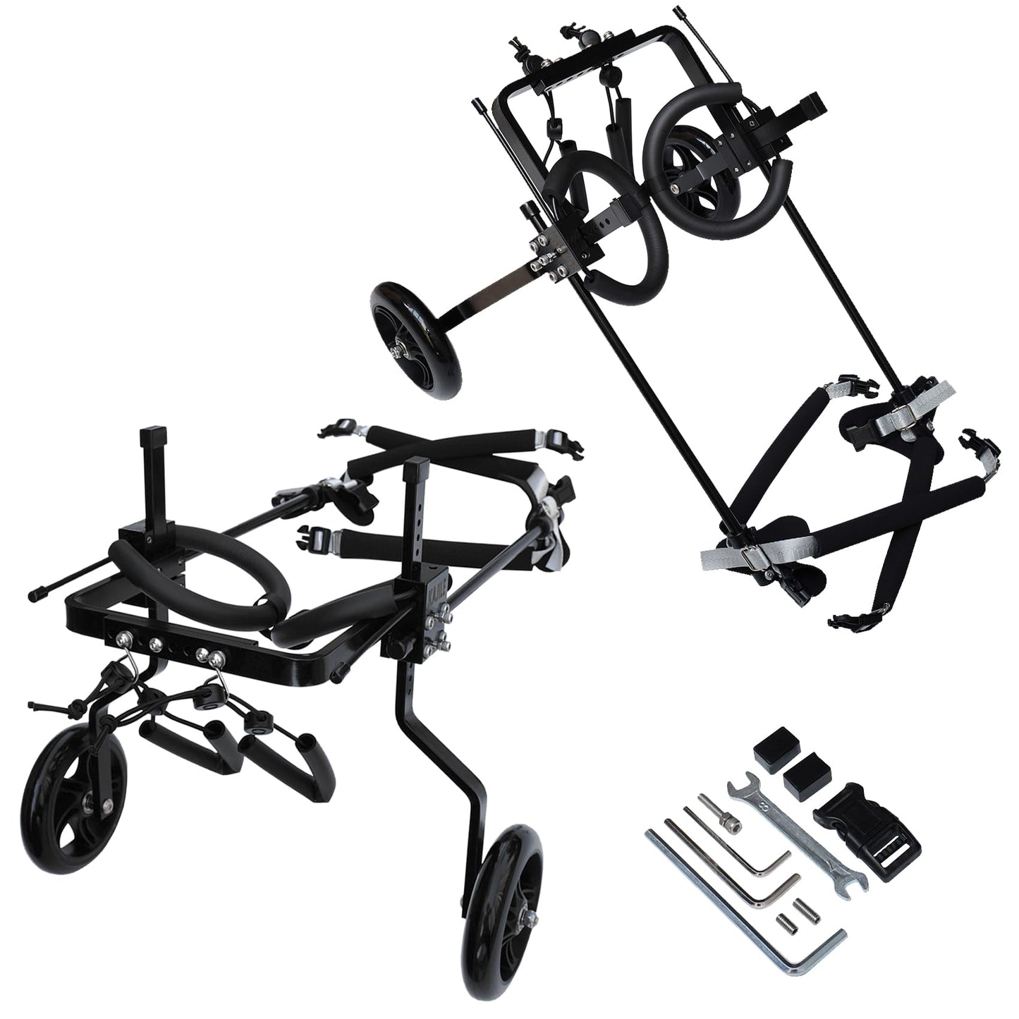 KAJILE Silla de Ruedas Ajustable Perros,Carro Mascotas,Perro Discapacitado Débil Patas Traseras Rehabilitación Formación,Altura Adecuada Mascota 37-47cm,Anchura 19-25cm,Longitud 27-35cm,L-1