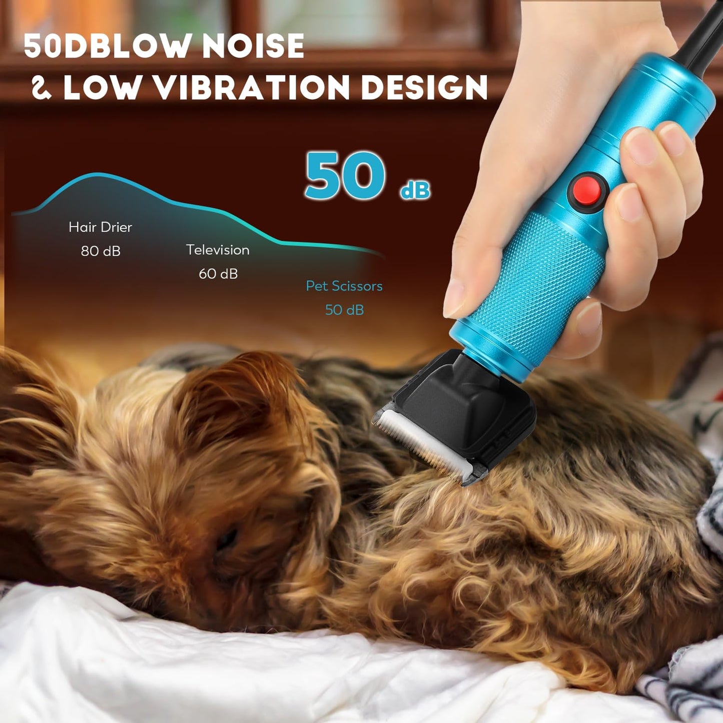 CGOLDENWALL Cortapelos para Perros 280W, 2000-6000RPM Control de Velocidad Continuo, Bajo Nivel de Ruido< 50DB, Ideal para Mascotas de Todo Tipo de Pelaje, Con 2 Cuchillas& 2 Peines (3/6mm, 9/12mm)