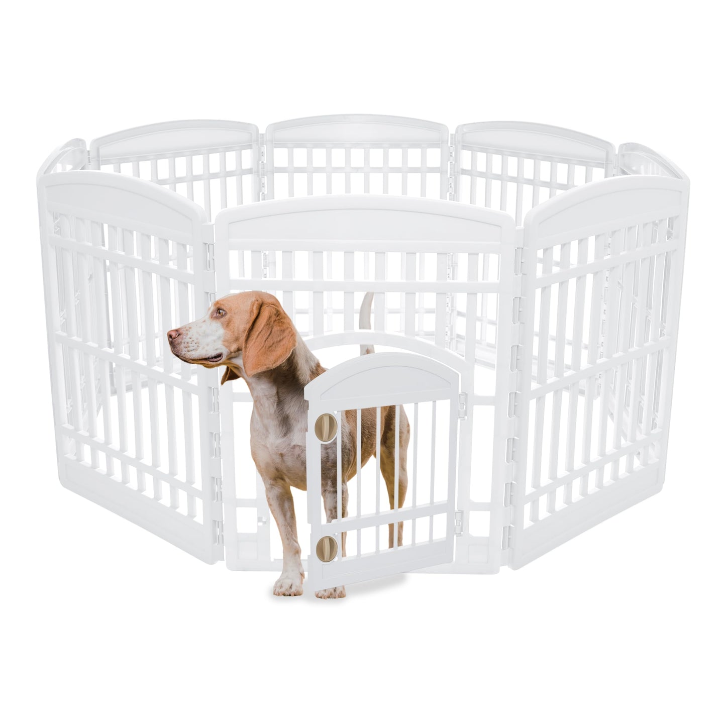 Iris Ohyama Parque para Perros con 8 Paneles, H90cm, Blanco, Puerta Cerradura, Jaula Gatos, Vallas, Corralito, para para Interiores, Exteriores, Conejo, Cercado, Corral Perro, Mascotas, CI-908