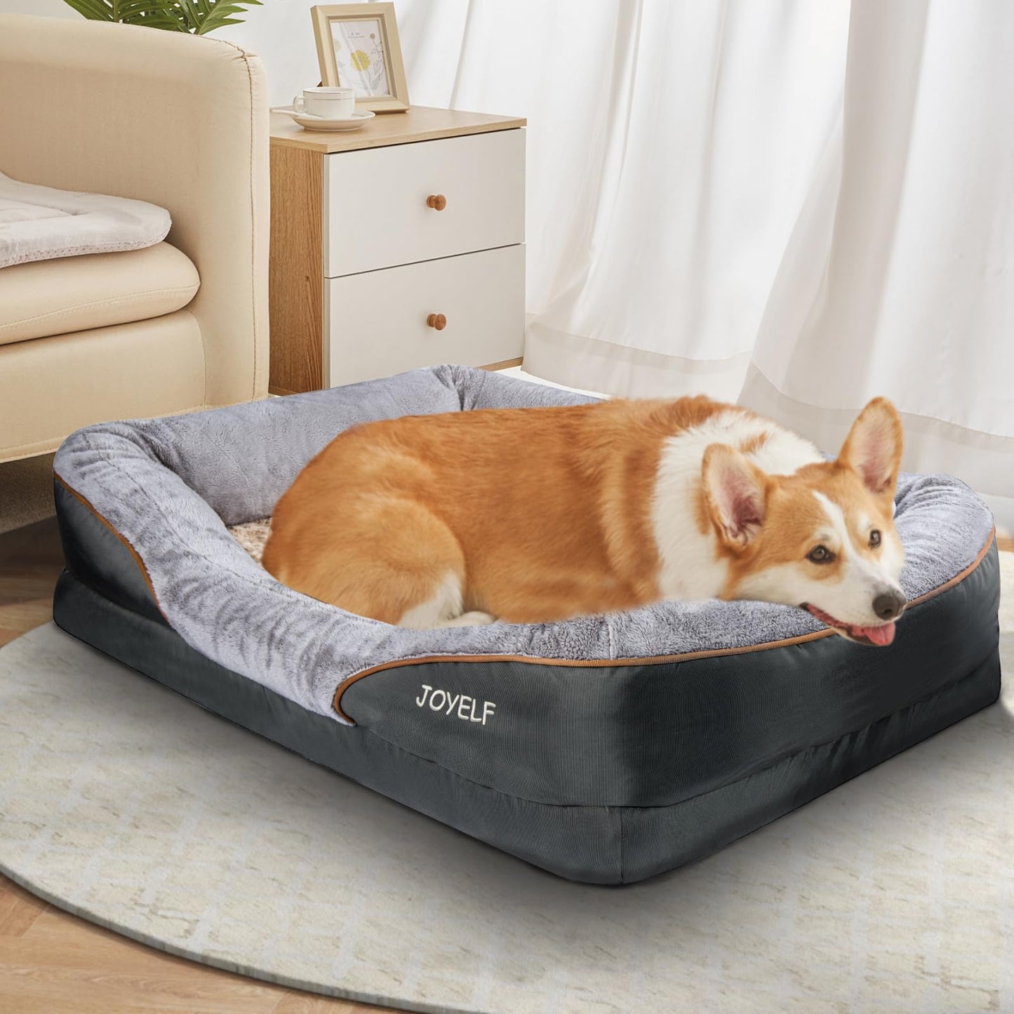 JOYELF Large Cama de Espuma viscoelástica para Perros, Cama ortopédica para Perros y sofá con Funda extraíble Lavable y Juguetes chirriadores como Regalo
