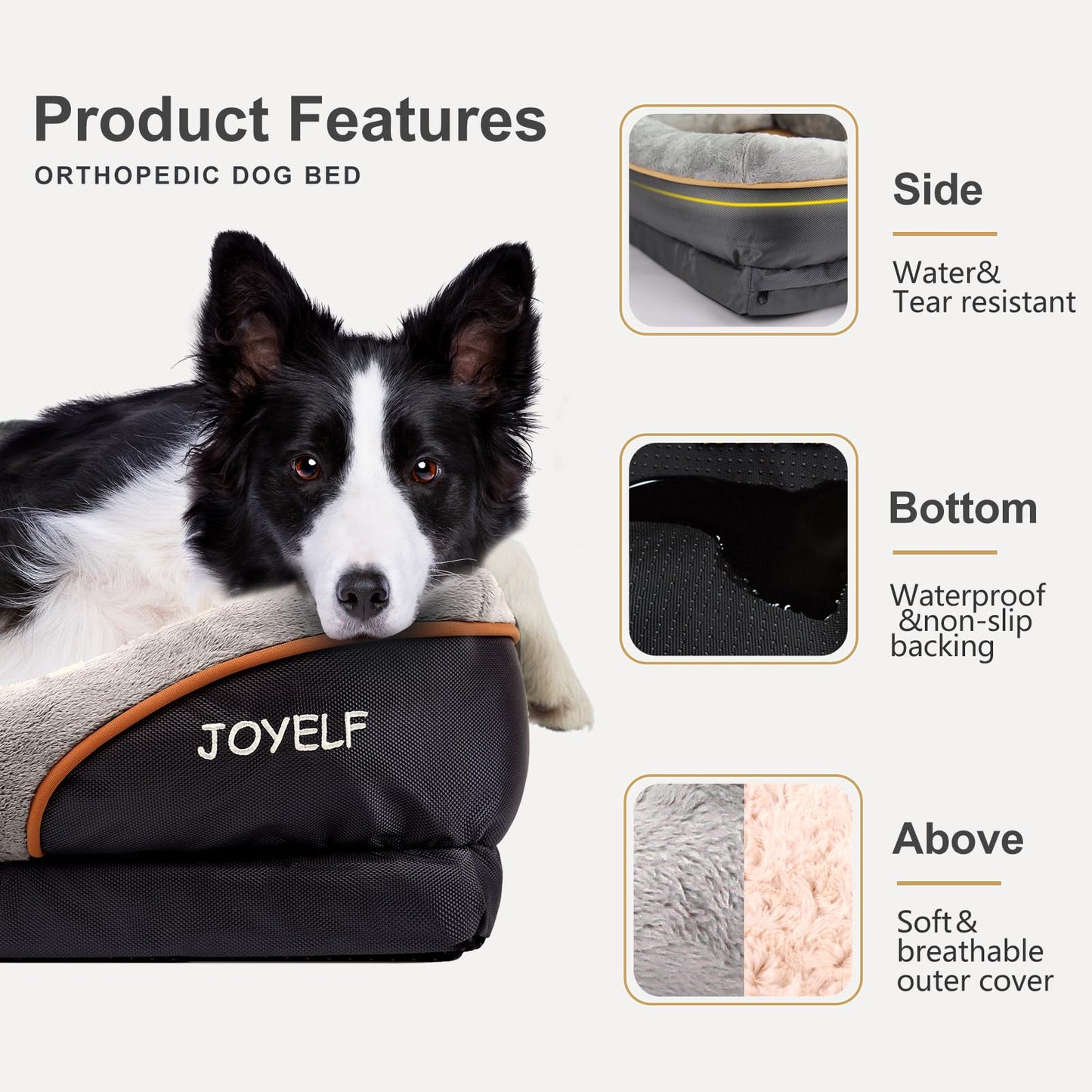 JOYELF Large Cama de Espuma viscoelástica para Perros, Cama ortopédica para Perros y sofá con Funda extraíble Lavable y Juguetes chirriadores como Regalo