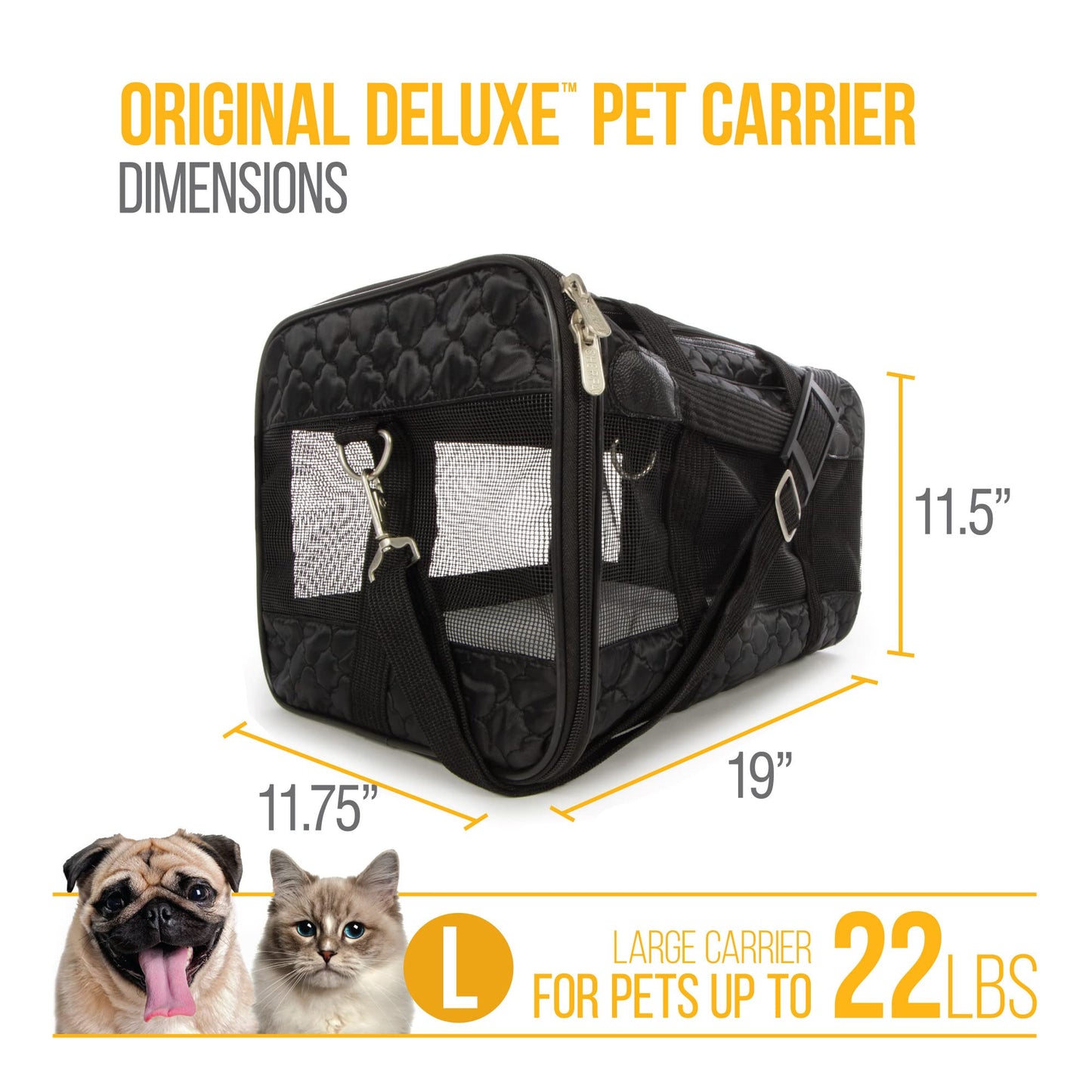 Sherpa Transportador de Mascotas Original de Lujo Aprobado por aerolíneas, Rejilla Negra, Grande