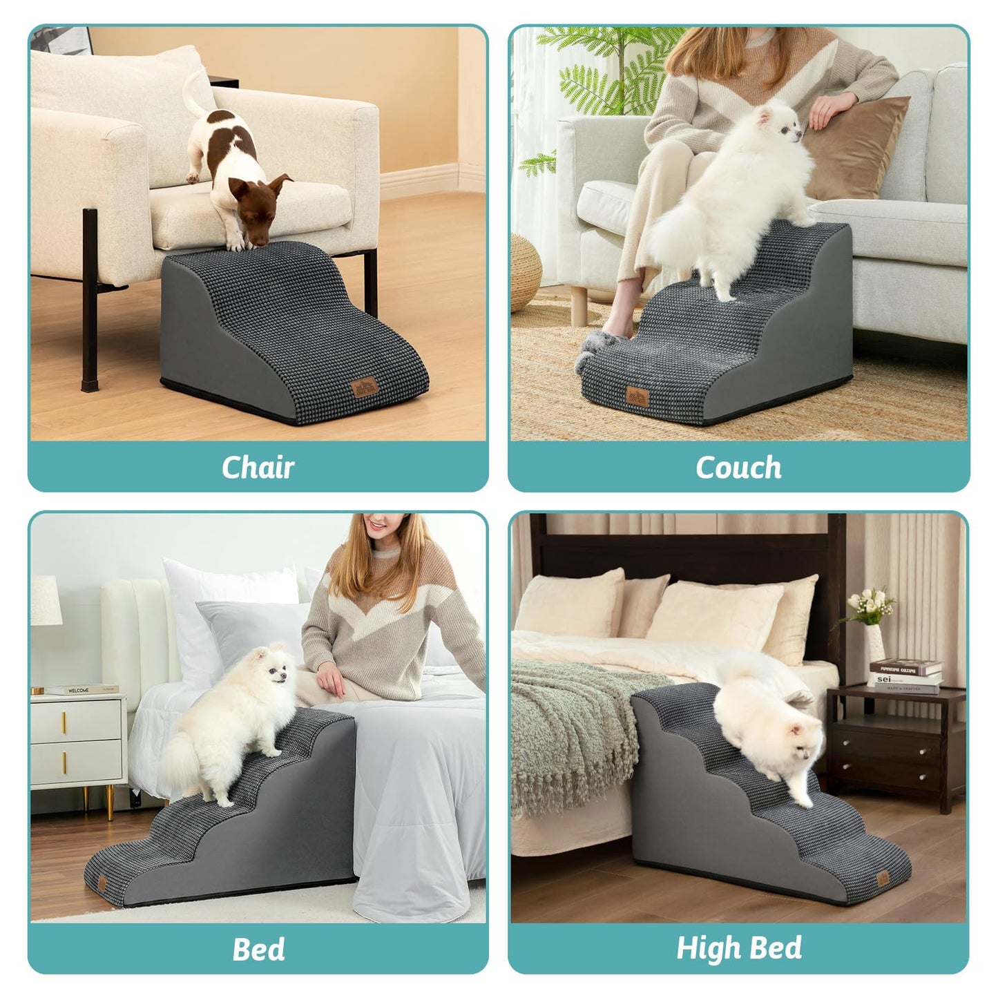 COZY KISS Escalera para Perros Pequeños, Escaleras para Mascotas de Espuma para Cama y sofá, Rampa para Gatos con Funda Lavable y Fondo Antideslizante, Ligera, 40x84x57cm, 5 Peldaños, Gris Oscuro