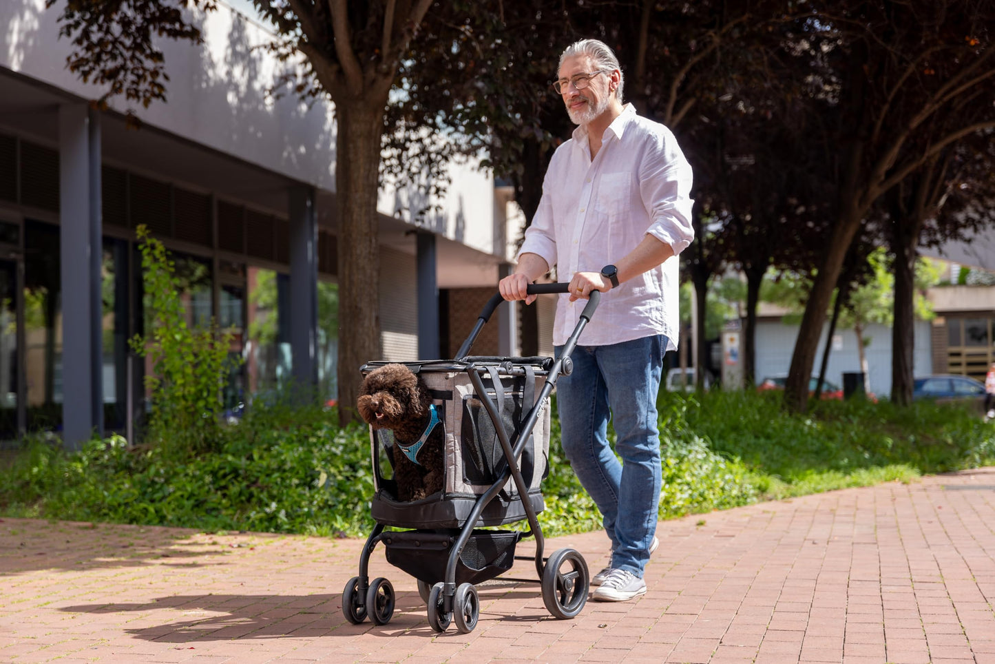 Carlett - Cube P Volcano | Carrito de Transporte 3 en 1 para Mascotas | Transportín con Ruedas | Freno de Seguridad | Impermeable | Combinable con Bolsa de Compra | Negro