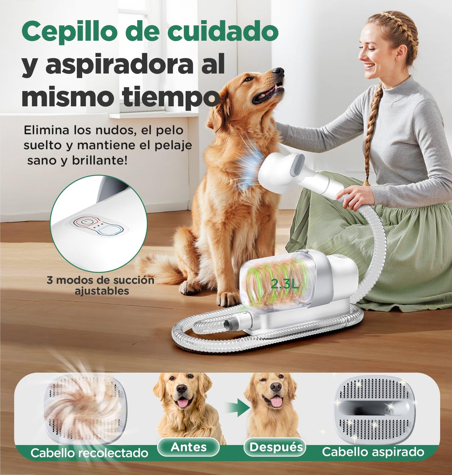 Gimars 2,3L Cortapelos Perros con aspiradora de pelo, kit de cuidado de mascotas ultraligero con 12.000 Pa Super Succión, Cortapelos para mascotas con 7 herramientas de cuidado