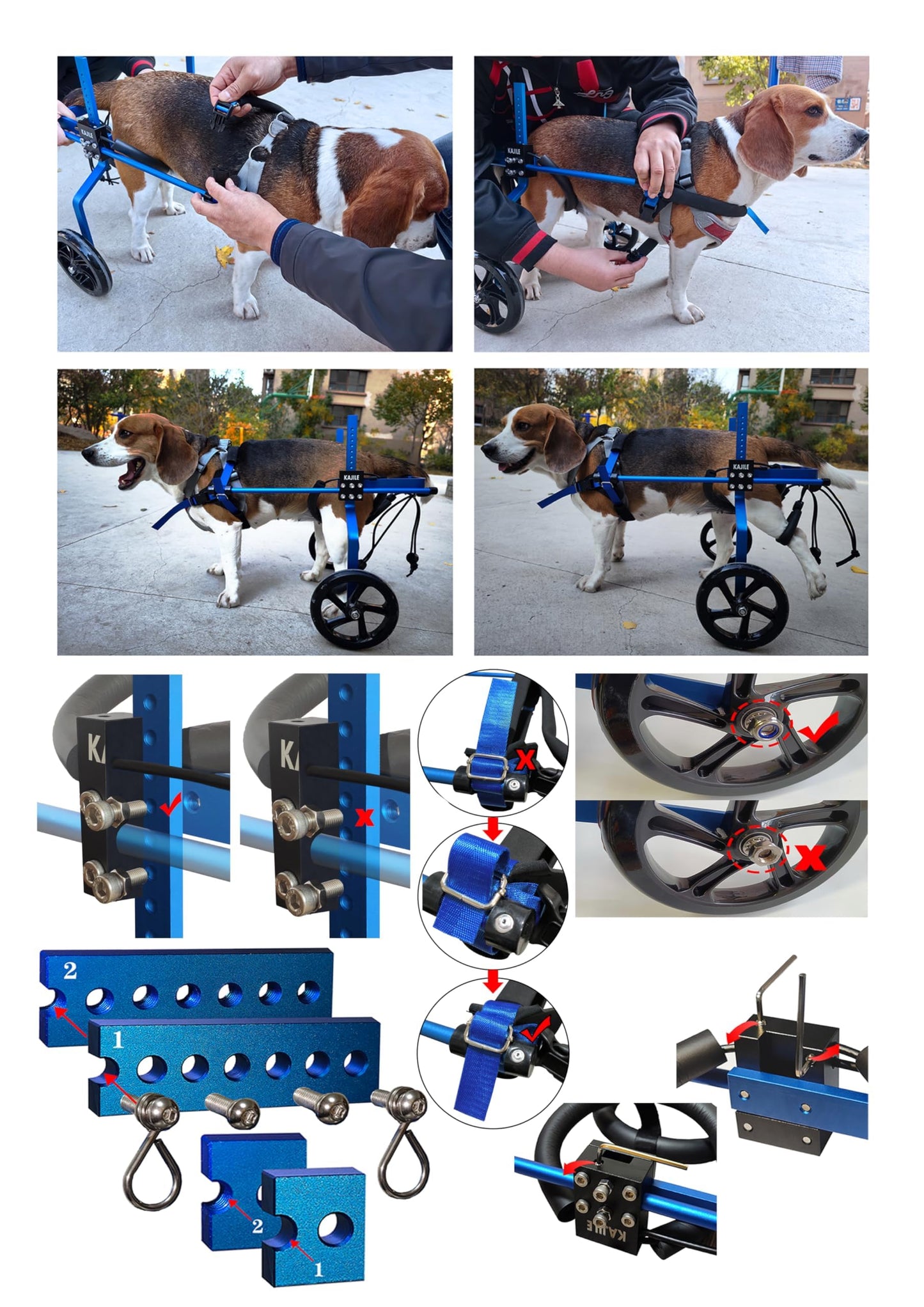 KAJILE Silla de Ruedas Ajustable Perros,Carro Mascotas,Perro Discapacitado Débil Patas Traseras Rehabilitación Formación,Altura Adecuada Mascota 37-47cm,Anchura 19-25cm,Longitud 27-35cm,L-1