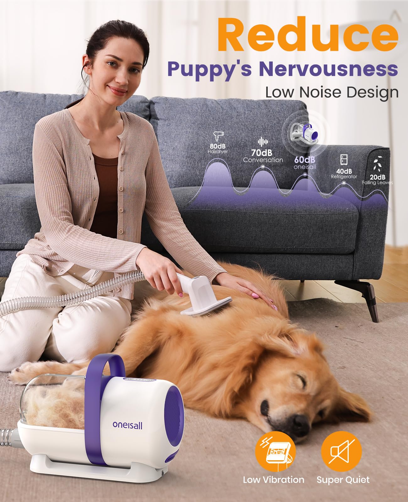 oneisall Aspira peli Cane &Gatto domésticocon Cepillo, Súper Poder de succión con 12000pa, Aspiradora para pelos de Perro con un botón, Aspiradora pelos Mascotas con 4 Cepillos