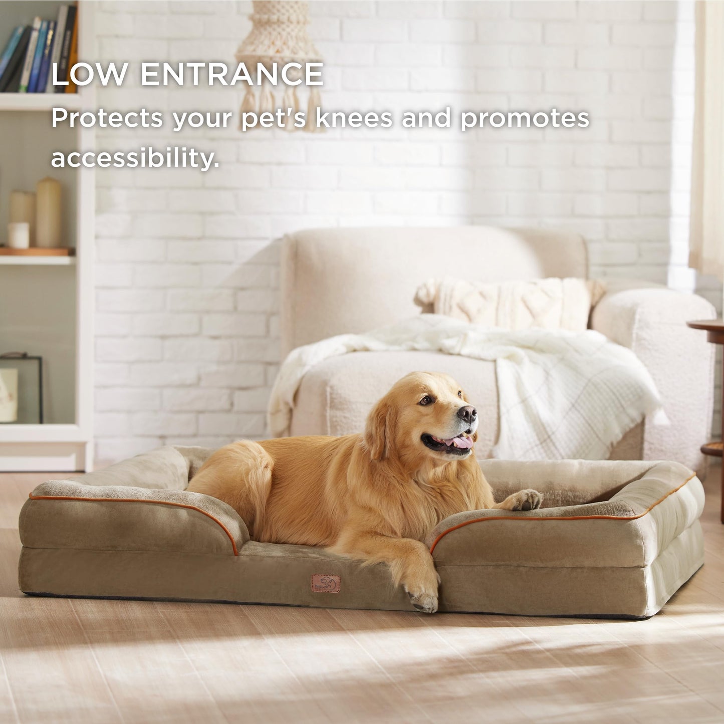 Bedsure Sofá Perro Ortopédica Extra Grande - Cama Perro Viscoelastica y Lavable, Colchon Perro con Funda Desenfundable y Forro Impermeable, Marrón Claro, XXL