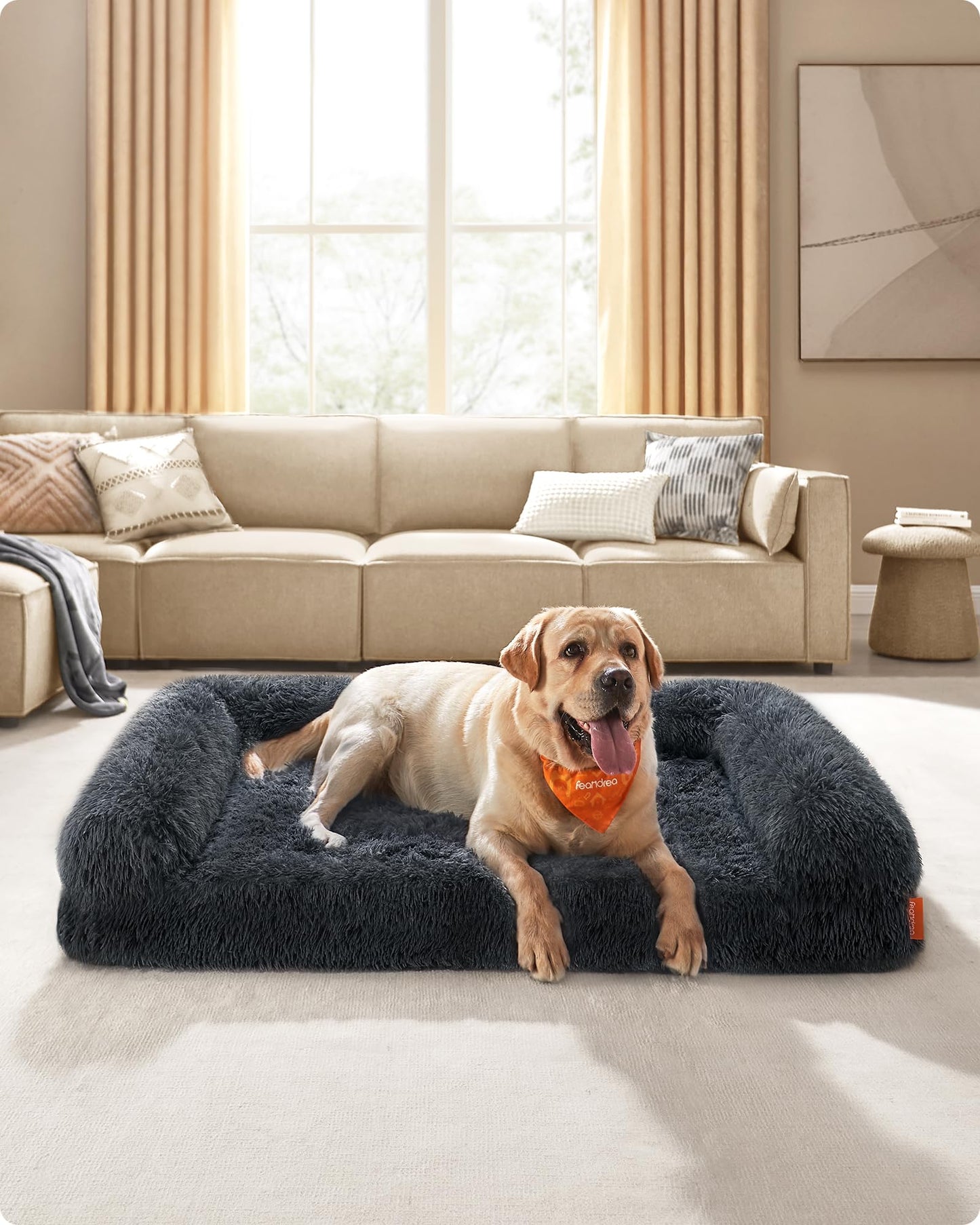 Feandrea FluffyHug Cama para Perros, XXL Sofá para Perros Grandes, Cama para Mascotas de Espuma con Funda Lavable Extraíble, 122 x 85 x 24 cm, Gris Oscuro PGW234G02