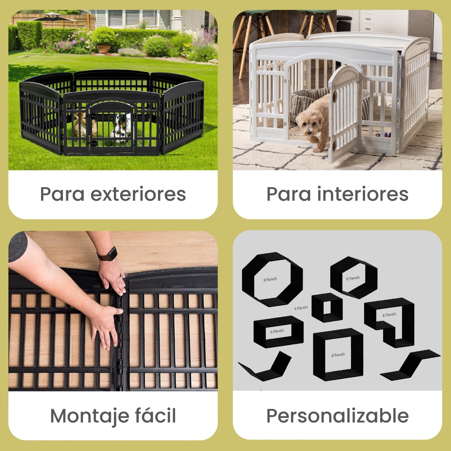 Iris Ohyama Parque para Perros con 8 Paneles, H90cm, Blanco, Puerta Cerradura, Jaula Gatos, Vallas, Corralito, para para Interiores, Exteriores, Conejo, Cercado, Corral Perro, Mascotas, CI-908