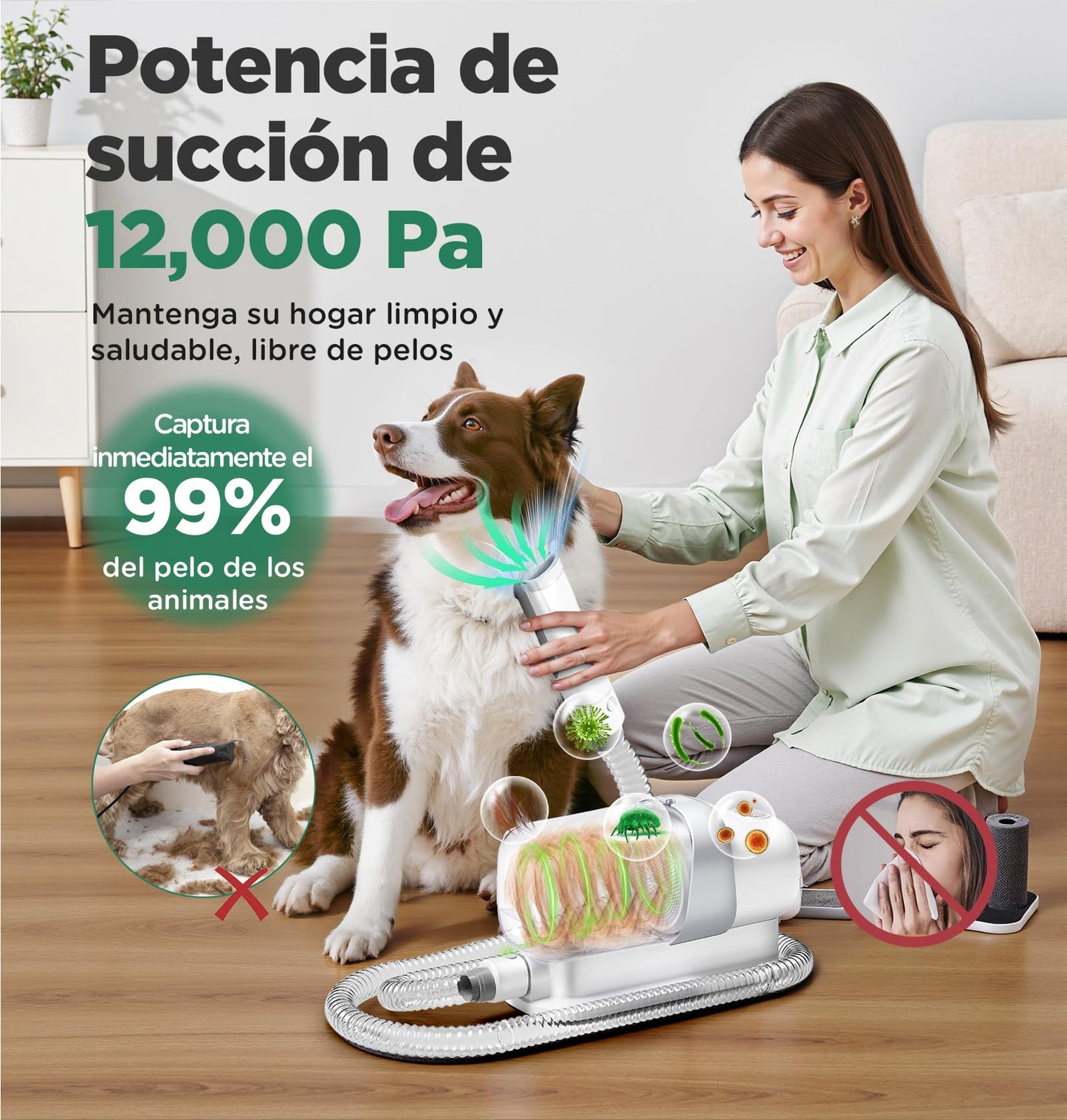 Gimars 2,3L Cortapelos Perros con aspiradora de pelo, kit de cuidado de mascotas ultraligero con 12.000 Pa Super Succión, Cortapelos para mascotas con 7 herramientas de cuidado