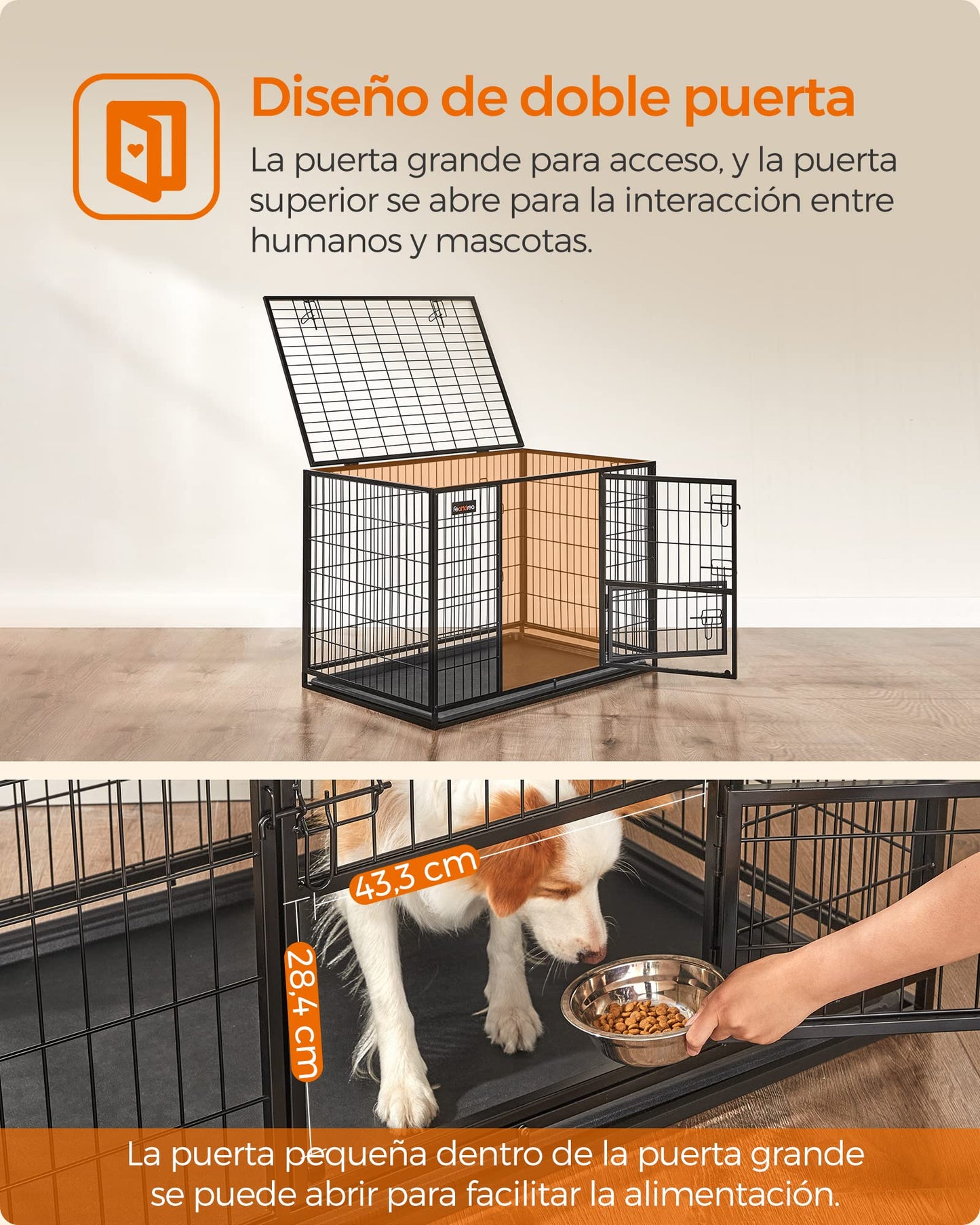 Feandrea Jaula Pesada para Perros, Jaula de Mascotas, 107 x 70 x 75 cm, para Perros Medios y Grandes, Antiescape, Doble Puerta Extraíble, Parque, XL, Negro PPD001B01