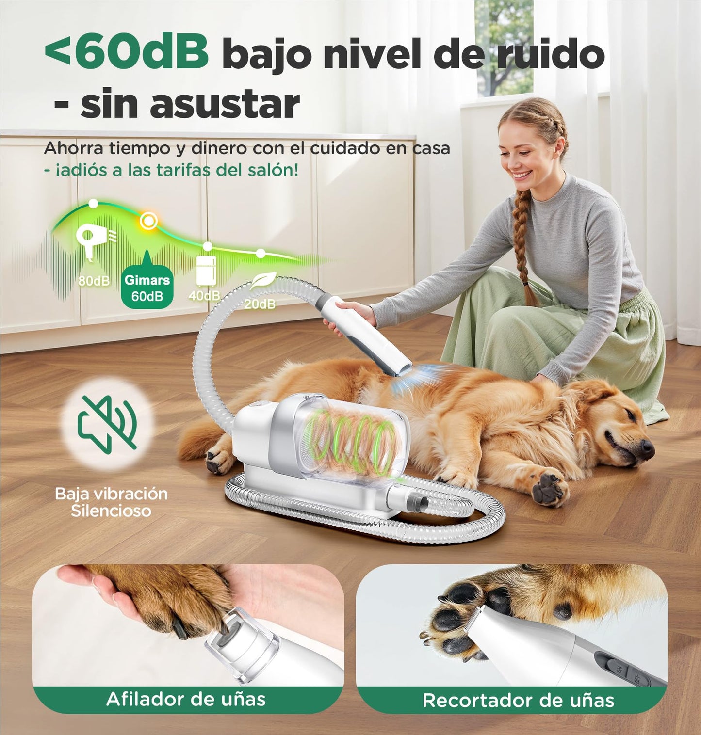 Gimars 2,3L Cortapelos Perros con aspiradora de pelo, kit de cuidado de mascotas ultraligero con 12.000 Pa Super Succión, Cortapelos para mascotas con 7 herramientas de cuidado