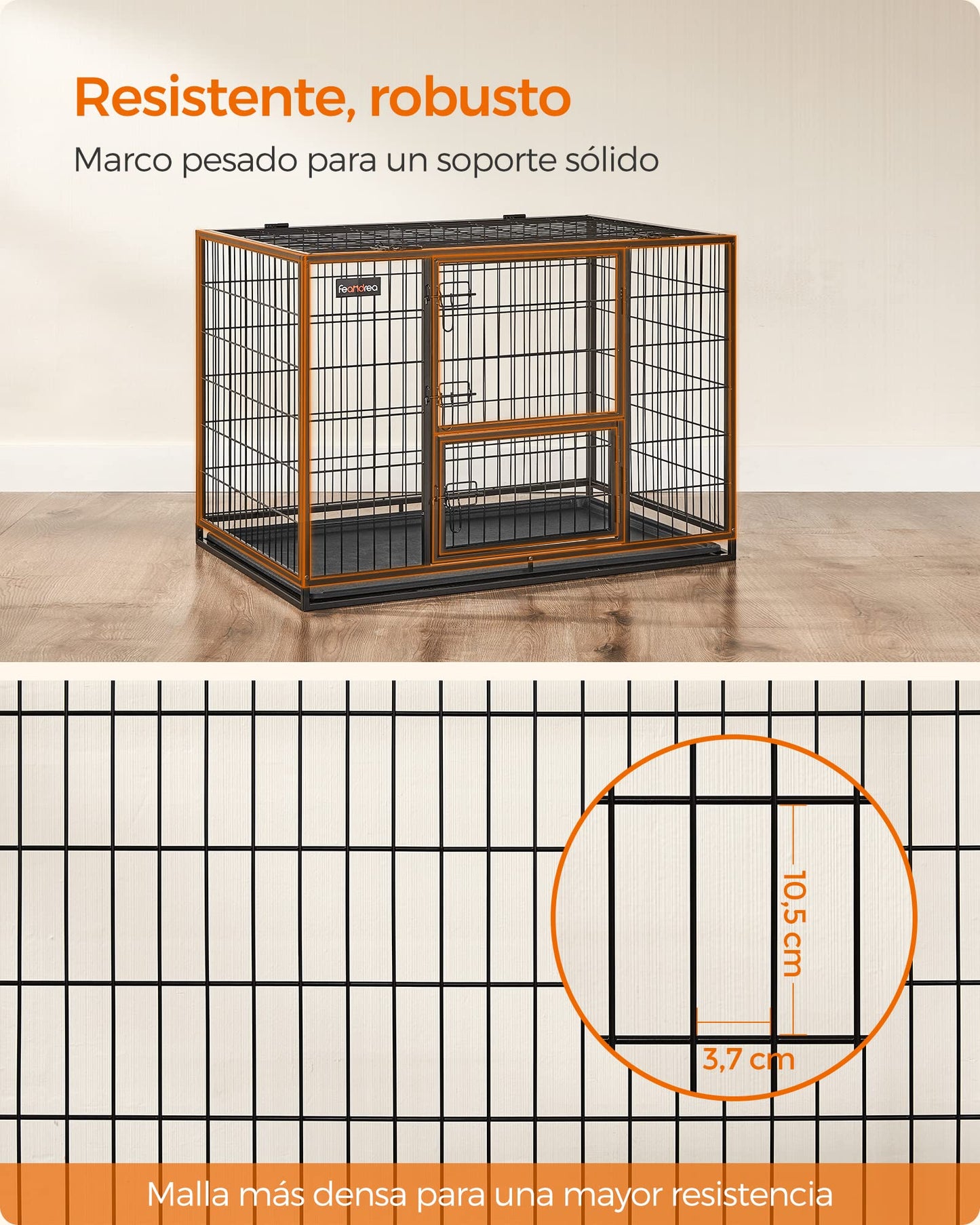 Feandrea Jaula Pesada para Perros, Jaula de Mascotas, 107 x 70 x 75 cm, para Perros Medios y Grandes, Antiescape, Doble Puerta Extraíble, Parque, XL, Negro PPD001B01