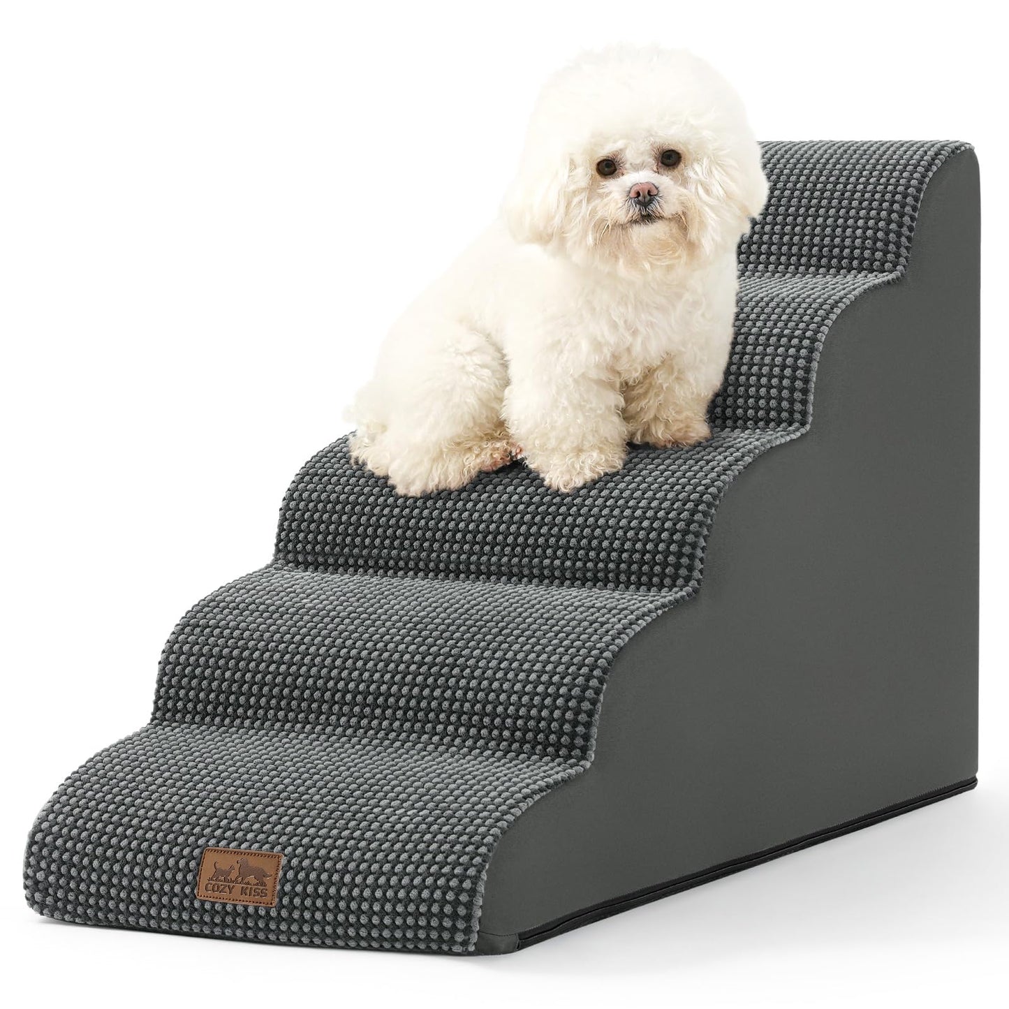 COZY KISS Escalera para Perros Pequeños, Escaleras para Mascotas de Espuma para Cama y sofá, Rampa para Gatos con Funda Lavable y Fondo Antideslizante, Ligera, 40x84x57cm, 5 Peldaños, Gris Oscuro