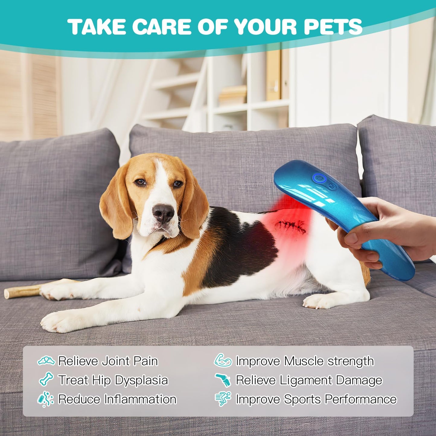 Terapia láser para perros, dispositivo de terapia de luz roja portátil con 18 x 620 nm para músculos de mascotas, cadera y artritis articular, alivio del dolor, cuidado de heridas, problemas