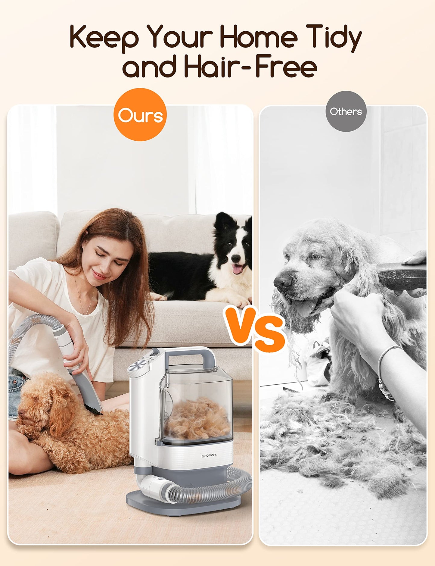Meowant Maquina Cortar Pelo Perros, 3.2L Aspiradora de Pelo de Perro, Cortapelos Perros Profesional, 5 Herramientas de Aseo, Aspiradora Pelo Perro, Succión de Nivel 3
