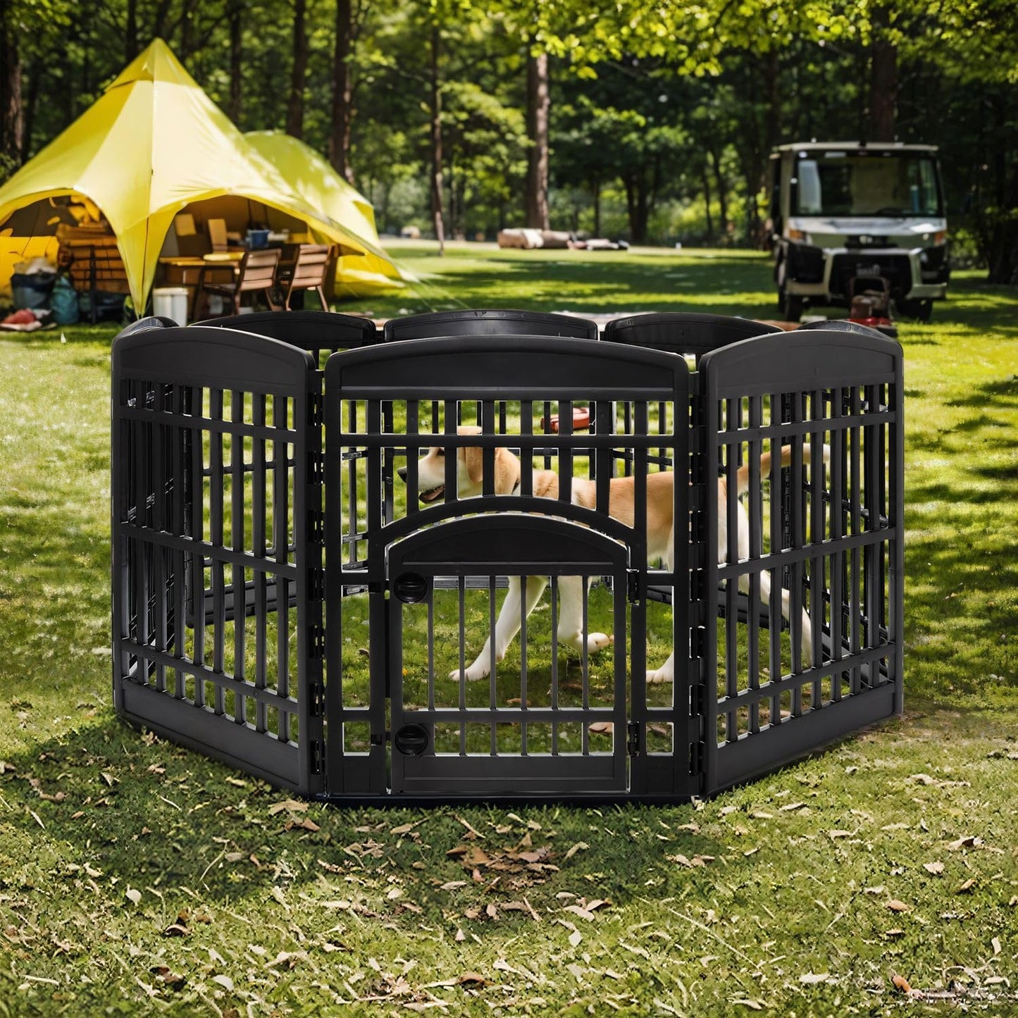 Iris Ohyama Parque para Perros con 8 Paneles, H90cm, Blanco, Puerta Cerradura, Jaula Gatos, Vallas, Corralito, para para Interiores, Exteriores, Conejo, Cercado, Corral Perro, Mascotas, CI-908
