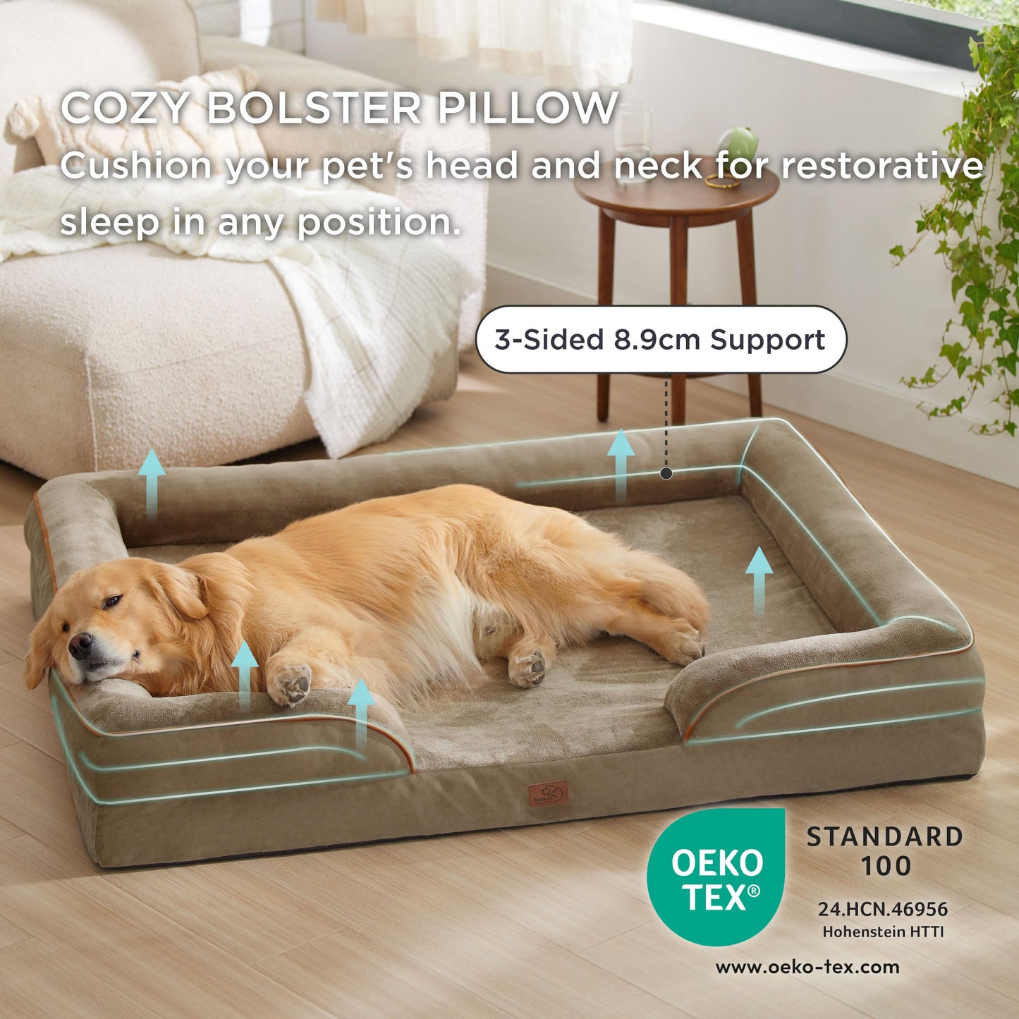 Bedsure Sofá Perro Ortopédica Extra Grande - Cama Perro Viscoelastica y Lavable, Colchon Perro con Funda Desenfundable y Forro Impermeable, Marrón Claro, XXL