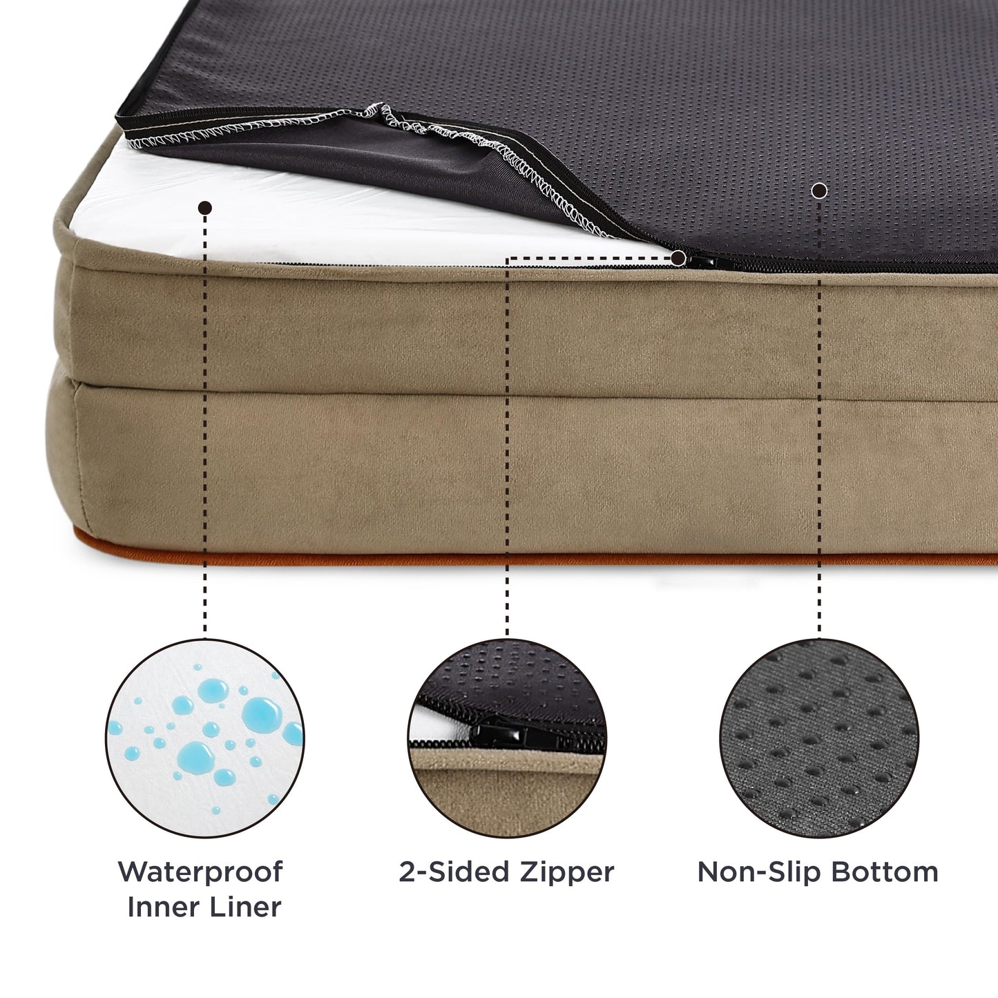 Bedsure Sofá Perro Ortopédica Extra Grande - Cama Perro Viscoelastica y Lavable, Colchon Perro con Funda Desenfundable y Forro Impermeable, Marrón Claro, XXL