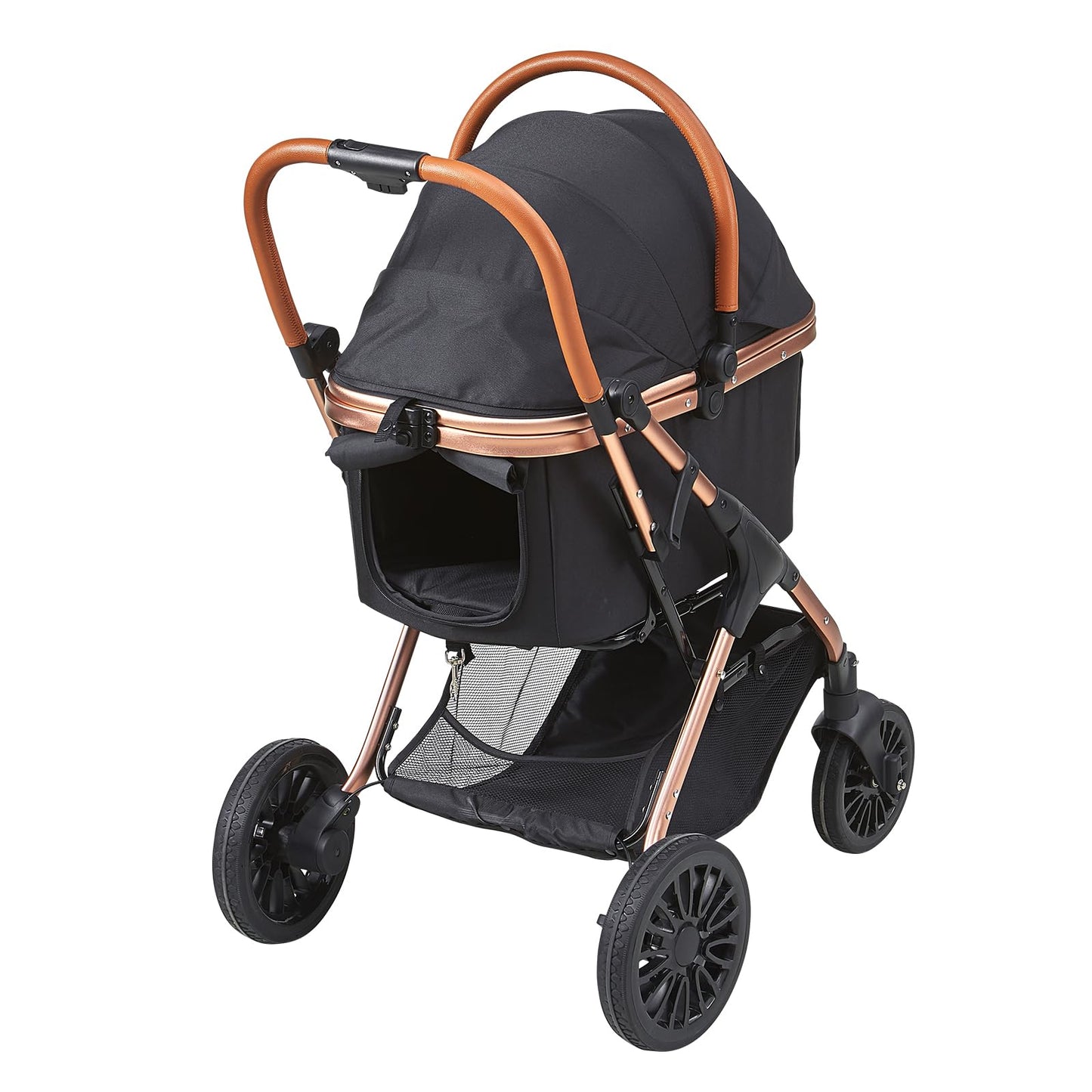VEVOR Cochecito para Perros 4 Ruedas Giratorias con Freno Cochecito para Mascotas Carga 30 kg Cochecito para Gatos Soporte Extraíble Cesta de Almacenamiento Cojín para Perros Pequeños/Medianos, Negro