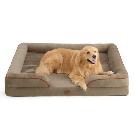 Bedsure Sofá Perro Ortopédica Extra Grande - Cama Perro Viscoelastica y Lavable, Colchon Perro con Funda Desenfundable y Forro Impermeable, Marrón Claro, XXL