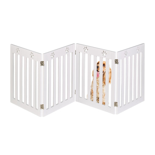 Relaxdays Barrera de Seguridad para Mascotas Plegable, Valla Protectora sin Taladro, 60 x 204 cm, MDF, Blanco, Bambú