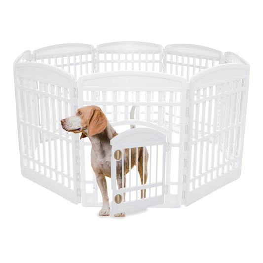 Iris Ohyama Parque para Perros con 8 Paneles, H90cm, Blanco, Puerta Cerradura, Jaula Gatos, Vallas, Corralito, para para Interiores, Exteriores, Conejo, Cercado, Corral Perro, Mascotas, CI-908