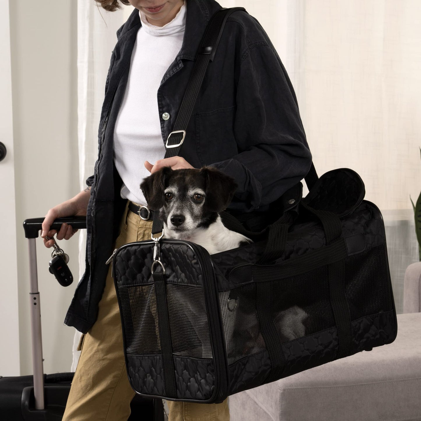 Sherpa Transportador de Mascotas Original de Lujo Aprobado por aerolíneas, Rejilla Negra, Grande