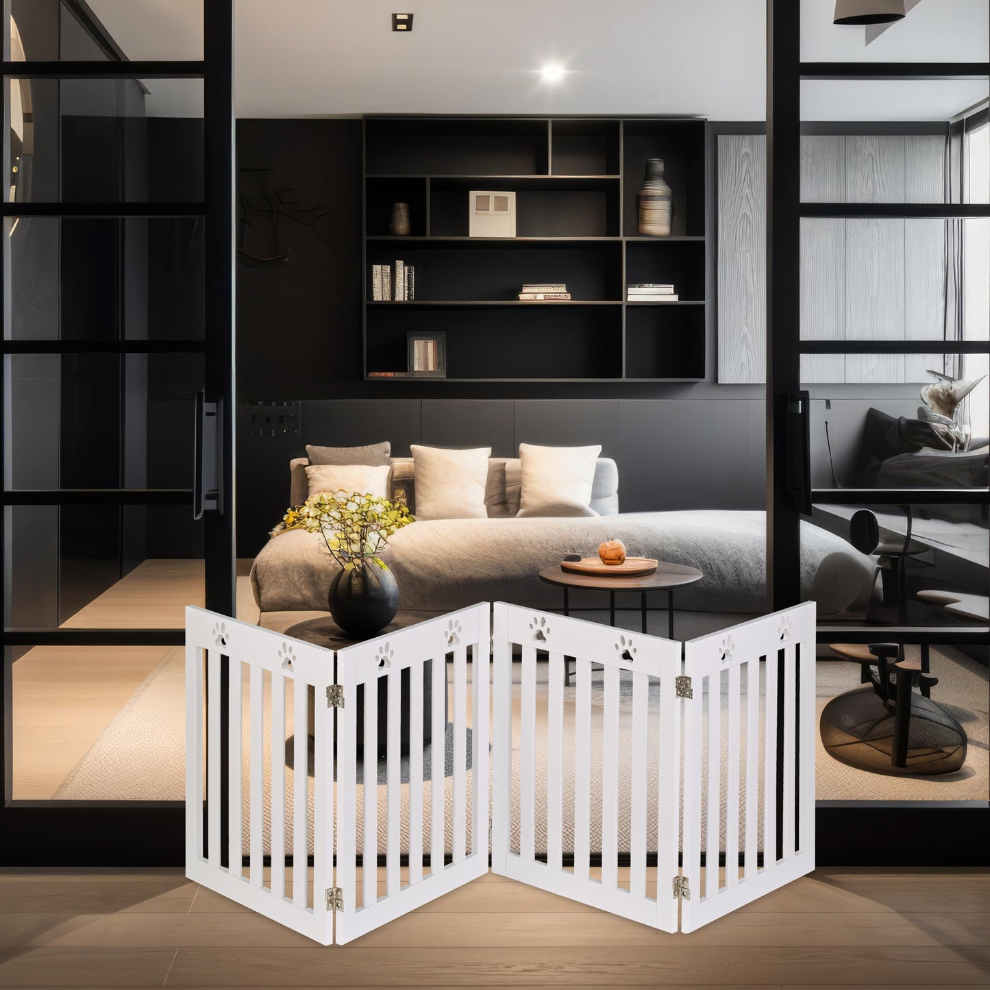 Relaxdays Barrera de Seguridad para Mascotas Plegable, Valla Protectora sin Taladro, 60 x 204 cm, MDF, Blanco, Bambú
